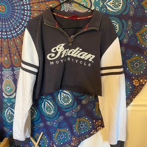 vintage indian motorcycle cropped quarter zip (size medium)